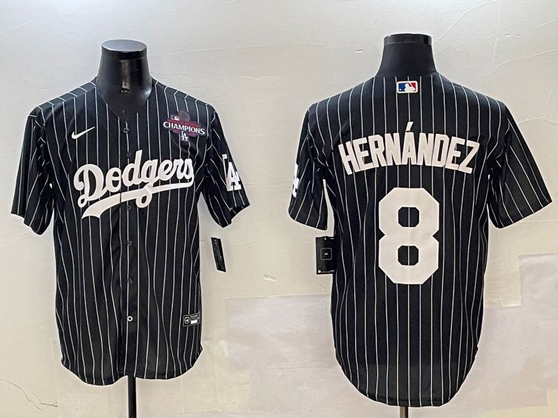 Men Los Angeles Dodgers #8 Hernandez Black Stripe Jointly Name 2025 Nike MLB Jersey style 5